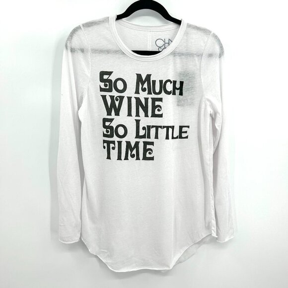 NWT CHASER *Flawed* White Black So Much Wine So Little Time Burnout Shirt Medium - Picture 1 of 6